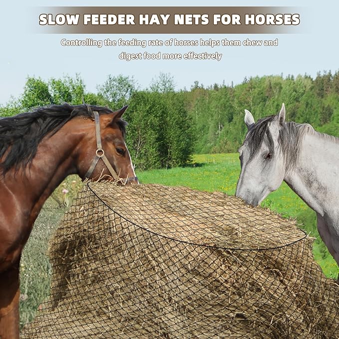 Large Round Bale Hay Net for Horses, 6x6 Ft Knotless Slow Feeder Hay Nets for Horses and Livestock, Black Heavy Round Bales with 2 inches Hole for Horses, Cattle, Sheep in Farms and Pastures