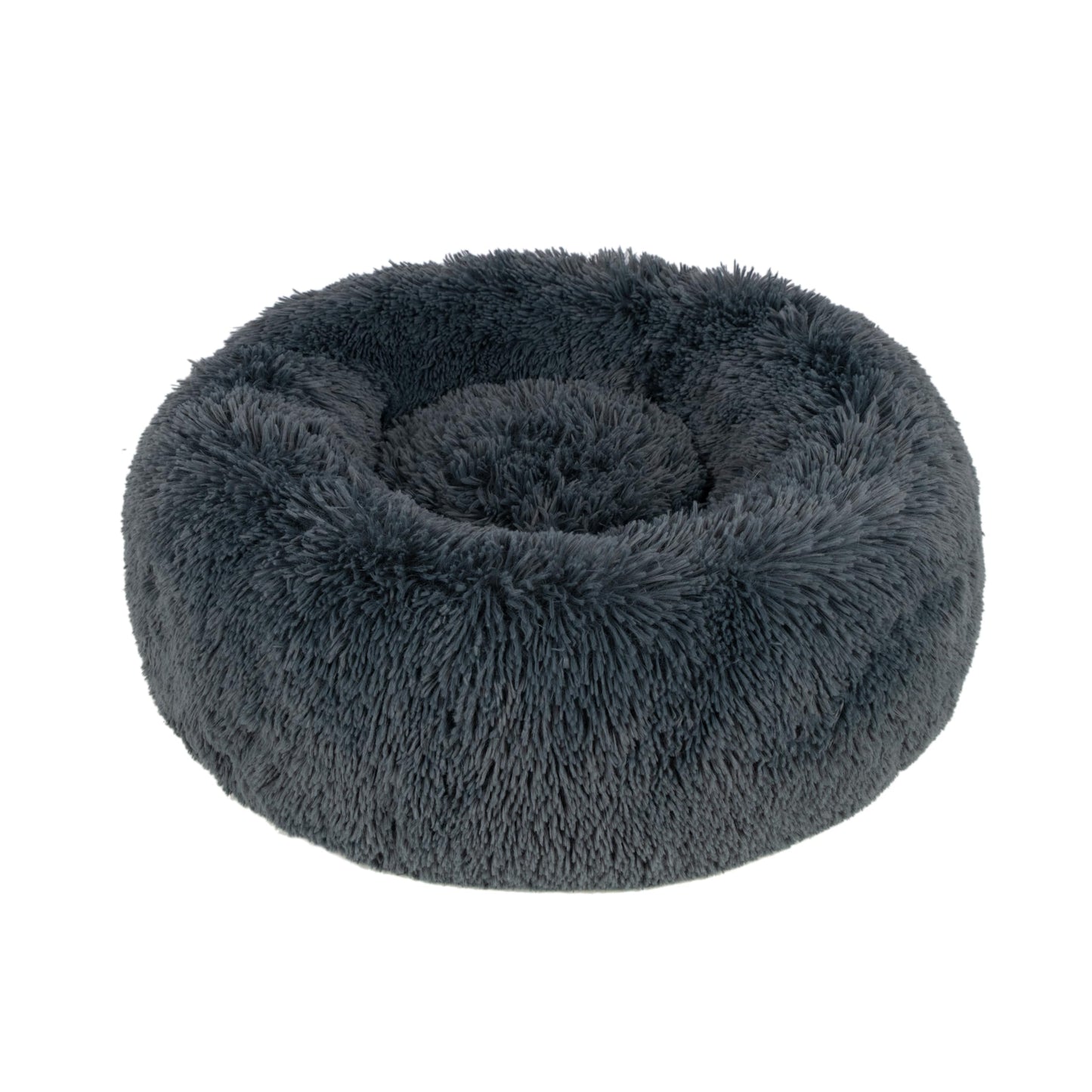 Best Pet Supplies Round Calming Dog Bed with Plush Faux Fur Fabric, Anti-Anxiety Cushion for Indoor Pets, Slip-Resistant Base, Soft Ergonomic Support - Gray, 30x30x8''