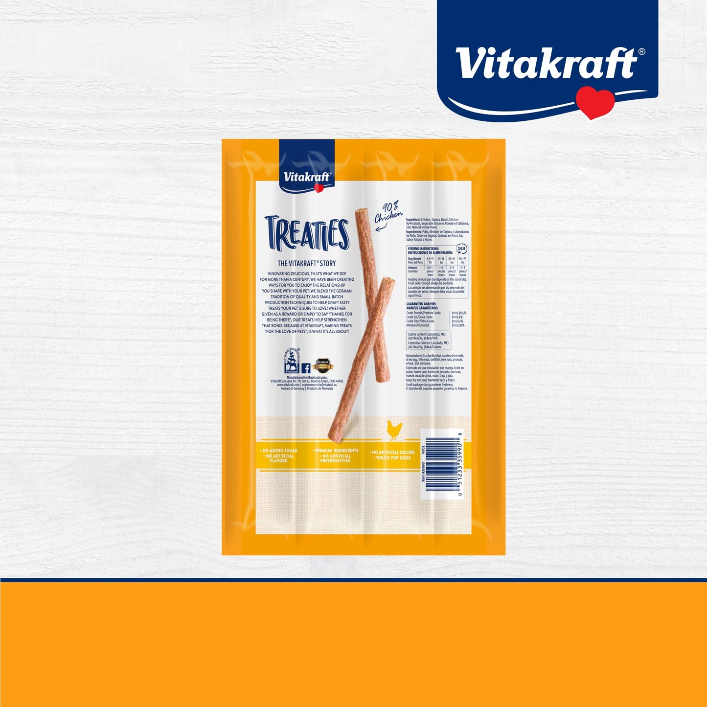 Vitakraft Treaties Dog Chew Sticks - Treats Made with 90% Chicken - Soft Jerky Treats - Dog Chews No Rawhide, 56-Sticks