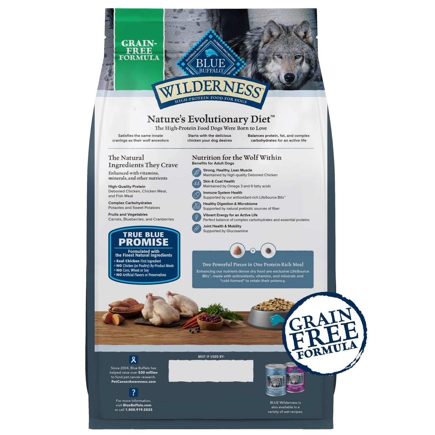 Blue Buffalo Wilderness Adult High-Protein Dry Dog Food with Real Chicken, Grain-Free, Made in the USA with Natural Ingredients, Chicken, 4.5-lb Bag