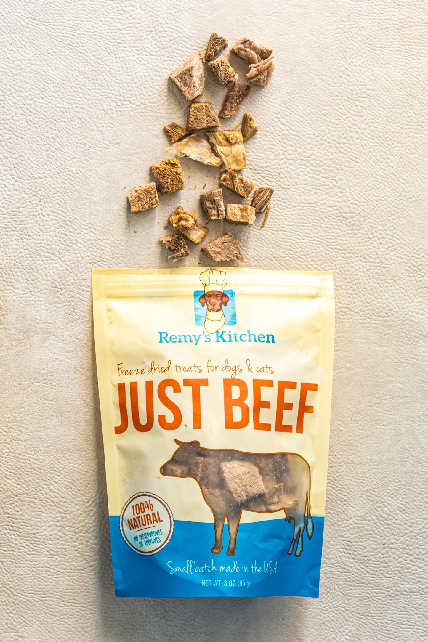 Remy’s Kitchen Just Beef Freeze Dried Dog Treats USA Sourced and Small Batch Made - Human-Grade, All Natural Single Ingredient Dog Treat Without Artificial Preservatives, Grain Free - 3 oz
