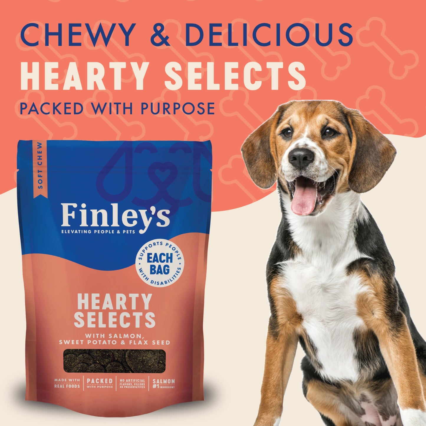 Finley's Hearty Selects Dog Treats, Hearty Selects Salmon, Sweet Potato, and Flax Seed, Soft-Baked, Functional Ingredients, Made in USA, 12 Ounce (Pack of 1)
