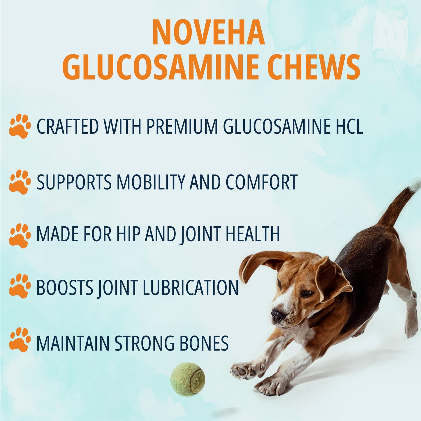 NOVEHA Dog Glucosamine Chews | Hip and Joint MSM Formula for Dogs Joint Care | Senior Pet Joint Health Supplement | Premium Glucosamine and Chondroitin for All Breeds | 90 Soft Chews; Chicken Flavor