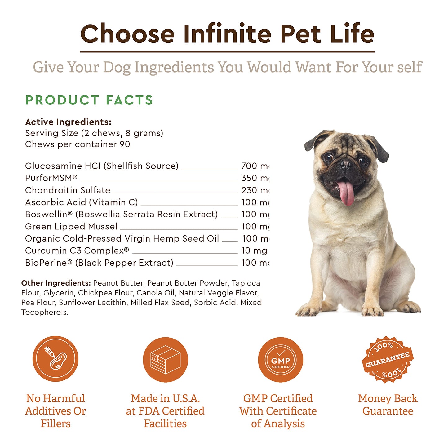 Infinite Pet Life Ultimate Hip & Joint Chews for Dogs – Peanut Butter Flavor – Glucosamine, Chondroitin, MSM & Turmeric – Advanced Joint Support for Dogs 90 Soft Chews