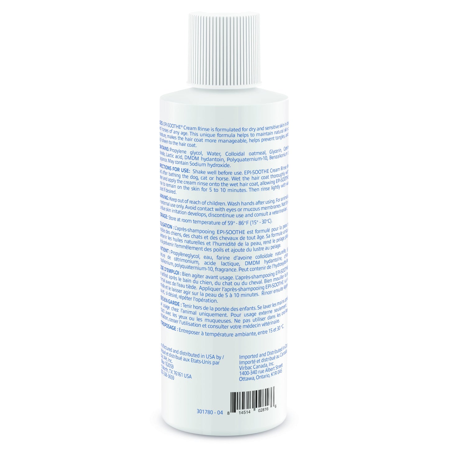 Virbac Epi-Soothe Cream Rinse Pet Conditioner For Dogs, Cats & Horses (16 oz) - For Dry or Sensitive Skin
