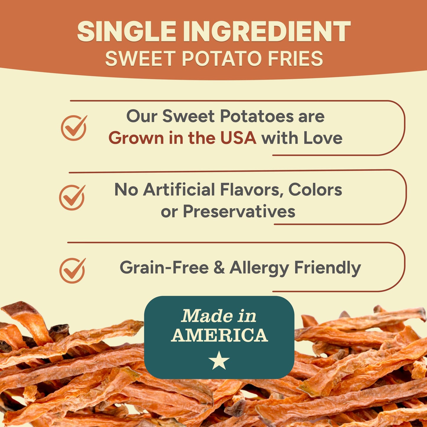 Gaines Family Farmstead Sweet Potato Fries for Dogs – 14 oz, Grain-Free, Single Ingredient Dog Treats, Crispy Rawhide-Free Chews, High-Fiber Snacks for Training, Made in USA