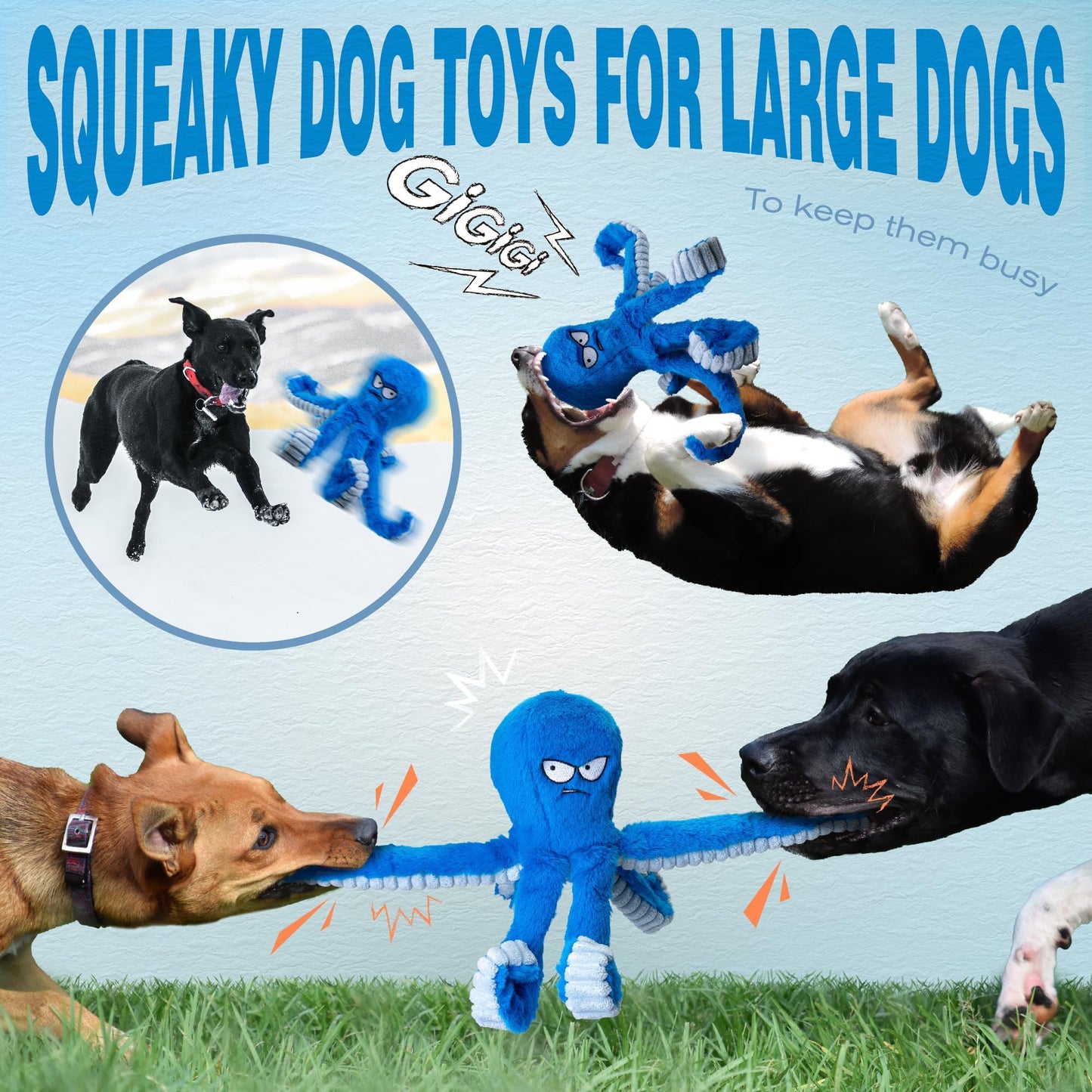 LEGEND SANDY Tough Dog Toys, Stuffed Dog Chew Toys, Large Dog Toys to Keep Them Busy, Interactive Dog Toys, Squeaky Dog Toys, Tug of War Dog Toy, Crinkle Dog Toy