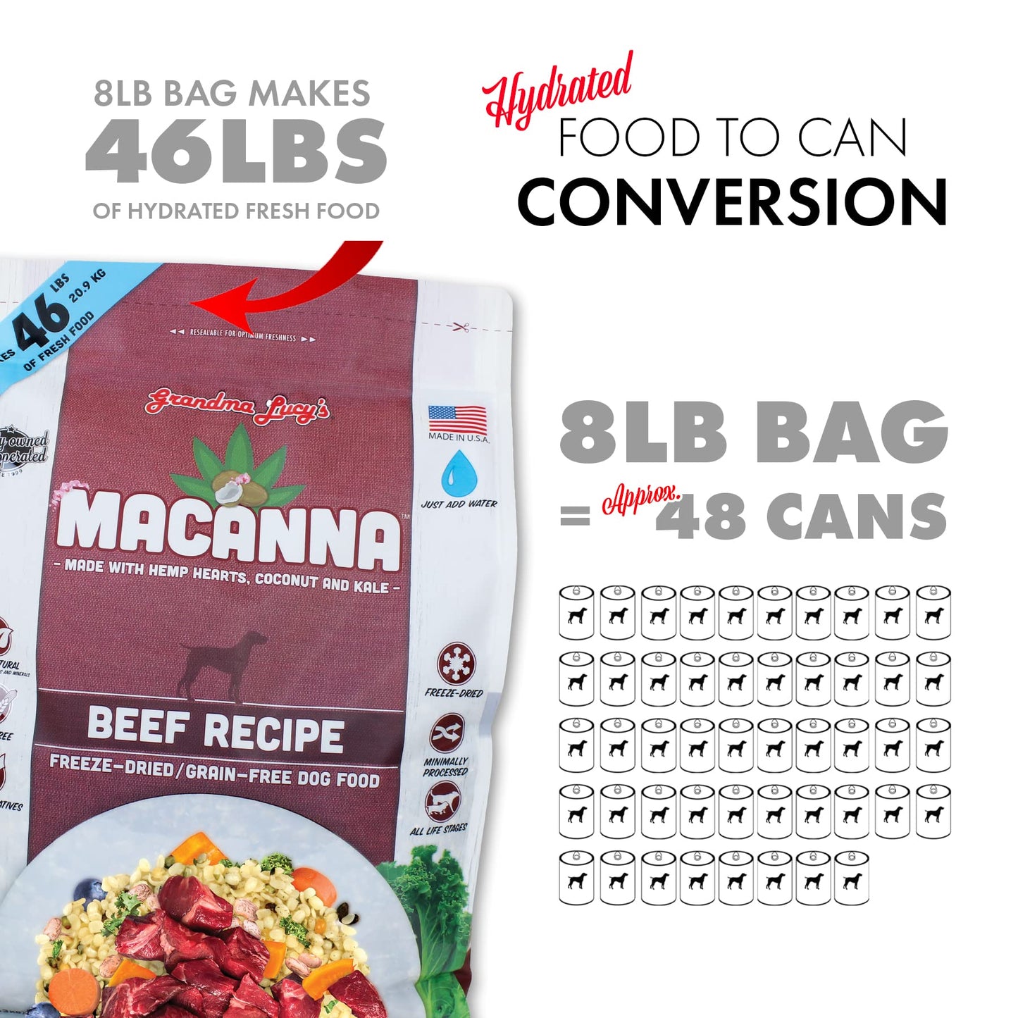 grandma lucy's Macanna Freeze Dried Grain Free Beef Recipe Dog Food 1 Lbs