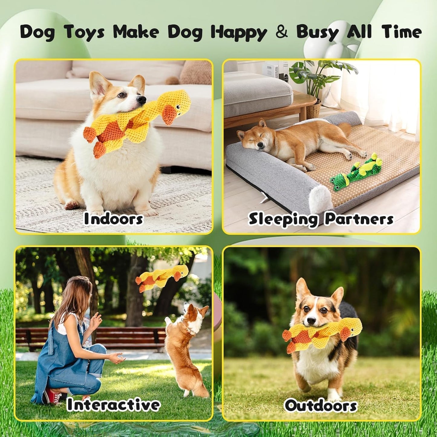 Durachew Dog Toy, Invincible Chewanimals by Wowpetsmart, Indestructible Plush Squeaky Toy for Heavy Chewers, Durable Duck and Frog Design(Frog + Duck)