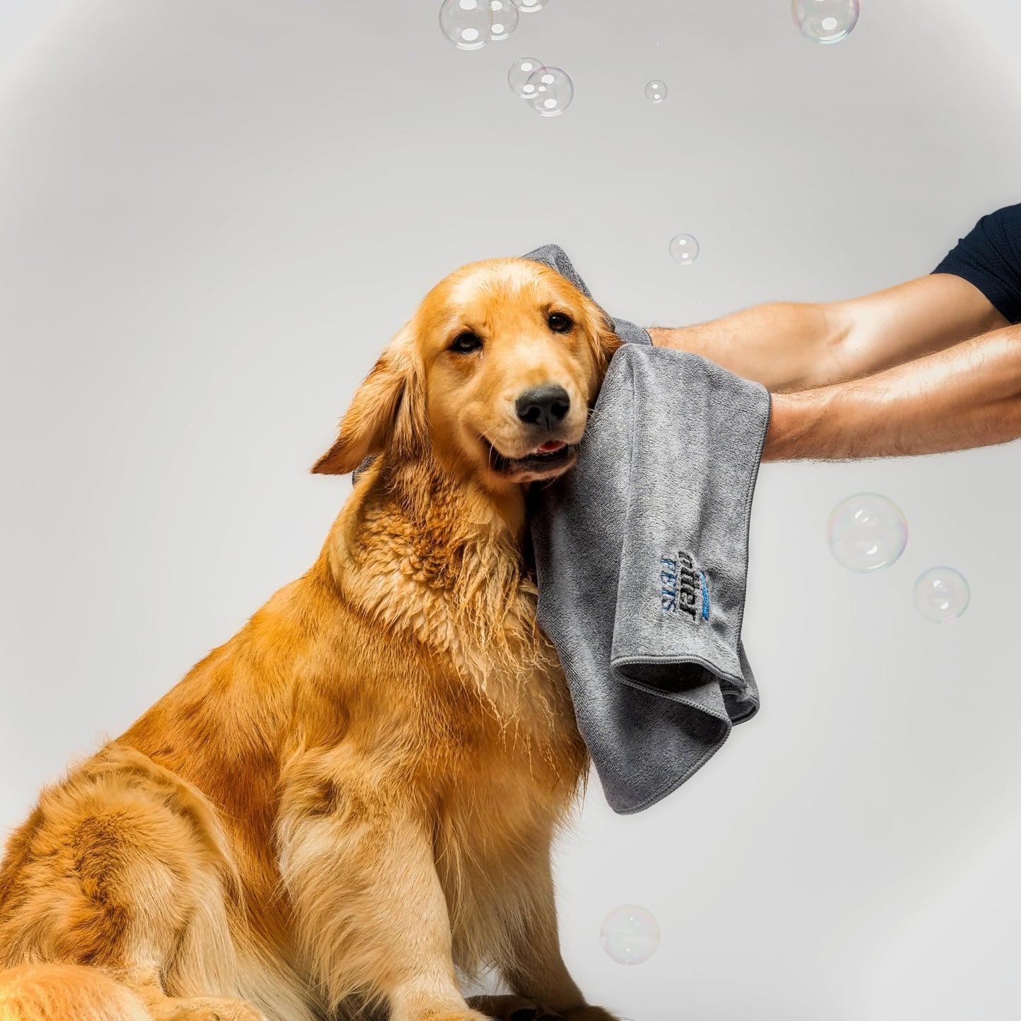 OtterPets 3 Piece Set: 2 Dog Towels and Dog Bath Brush. Dog Shammy and Microfiber Dog Towel. Super Absorbent Towels, Dog Bath Supplies, Dog Scrubber for Bath