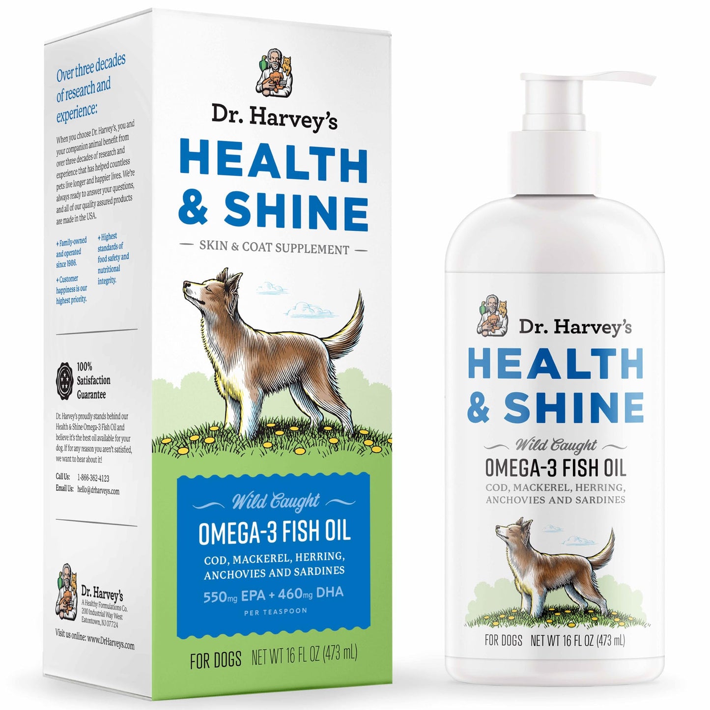 Dr. Harvey’s Health & Shine Omega 3 Fish Oil for Dogs from Wild Caught Cod, Mackerel, Herring, Anchovies and Sardines - Supports Beautiful Fur, Strong Joints and Itchy Allergy Relief (16 fl. oz.)