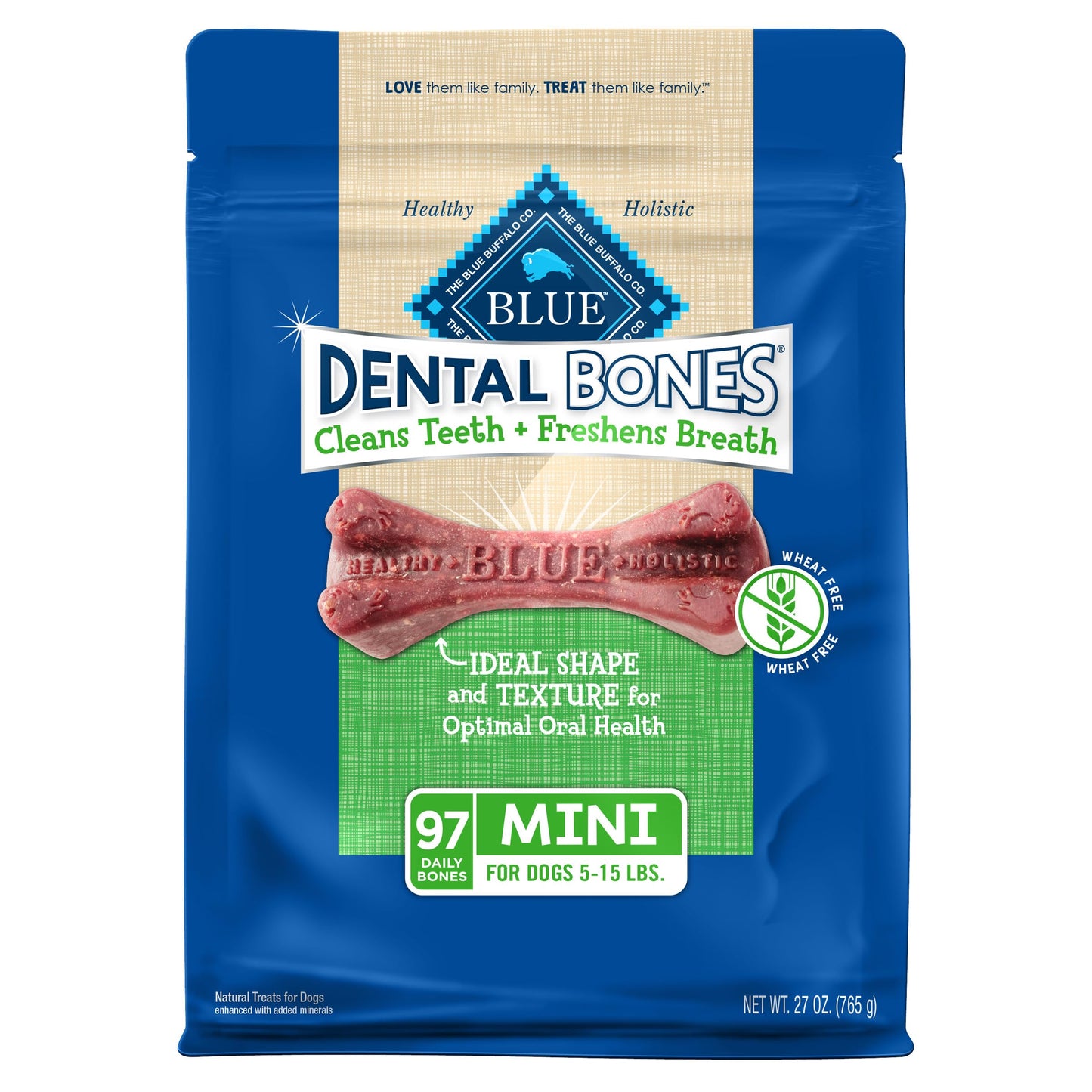 Blue Buffalo Dental Bones Mini Natural Dental Chew Dog Treats Bag Value Pack