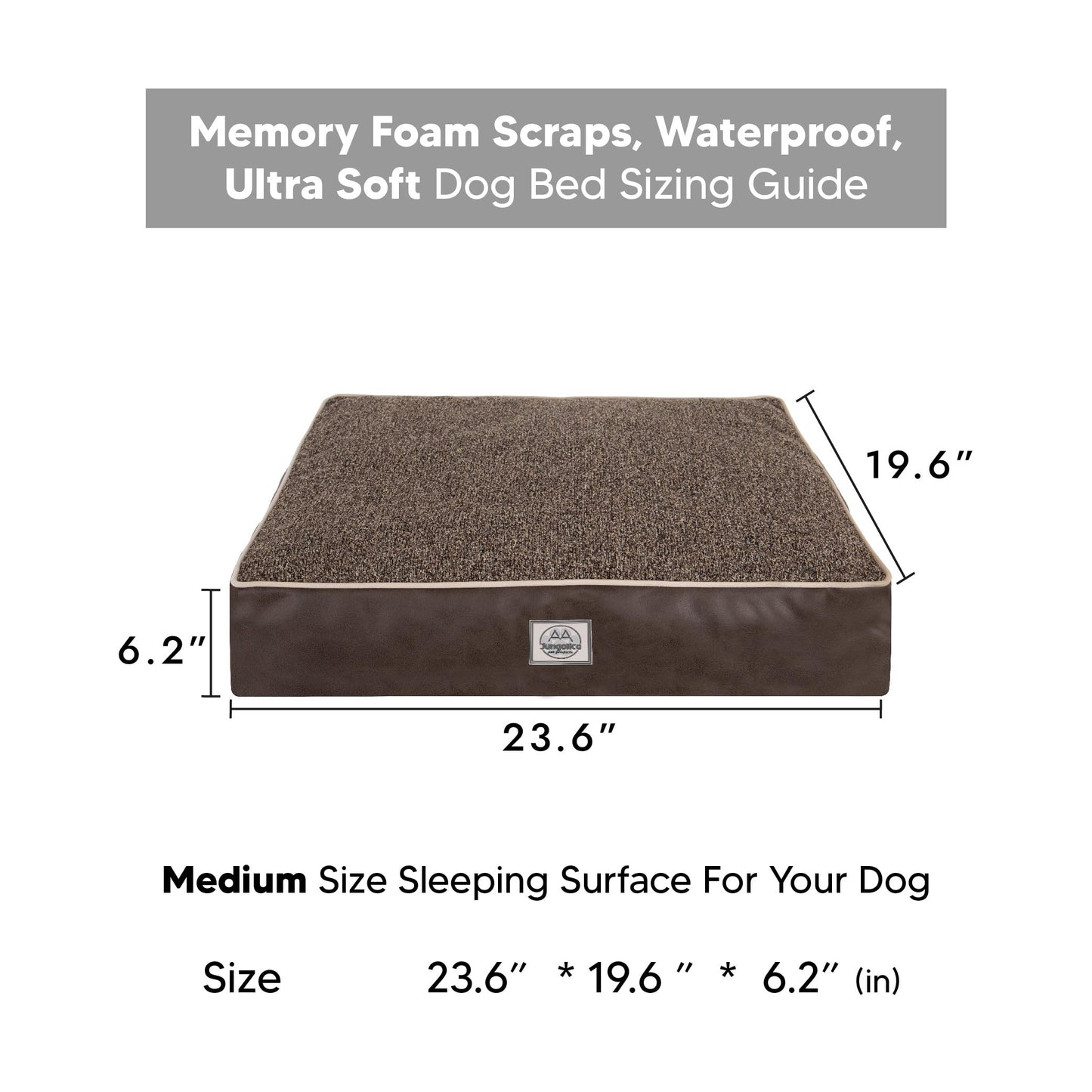 Memory Foam Dog Bed for Medium Dogs- Waterproof Dog Bed Mat with Removable Washable Cover, Waterproof Lining and NonSkid Bottom.Brown