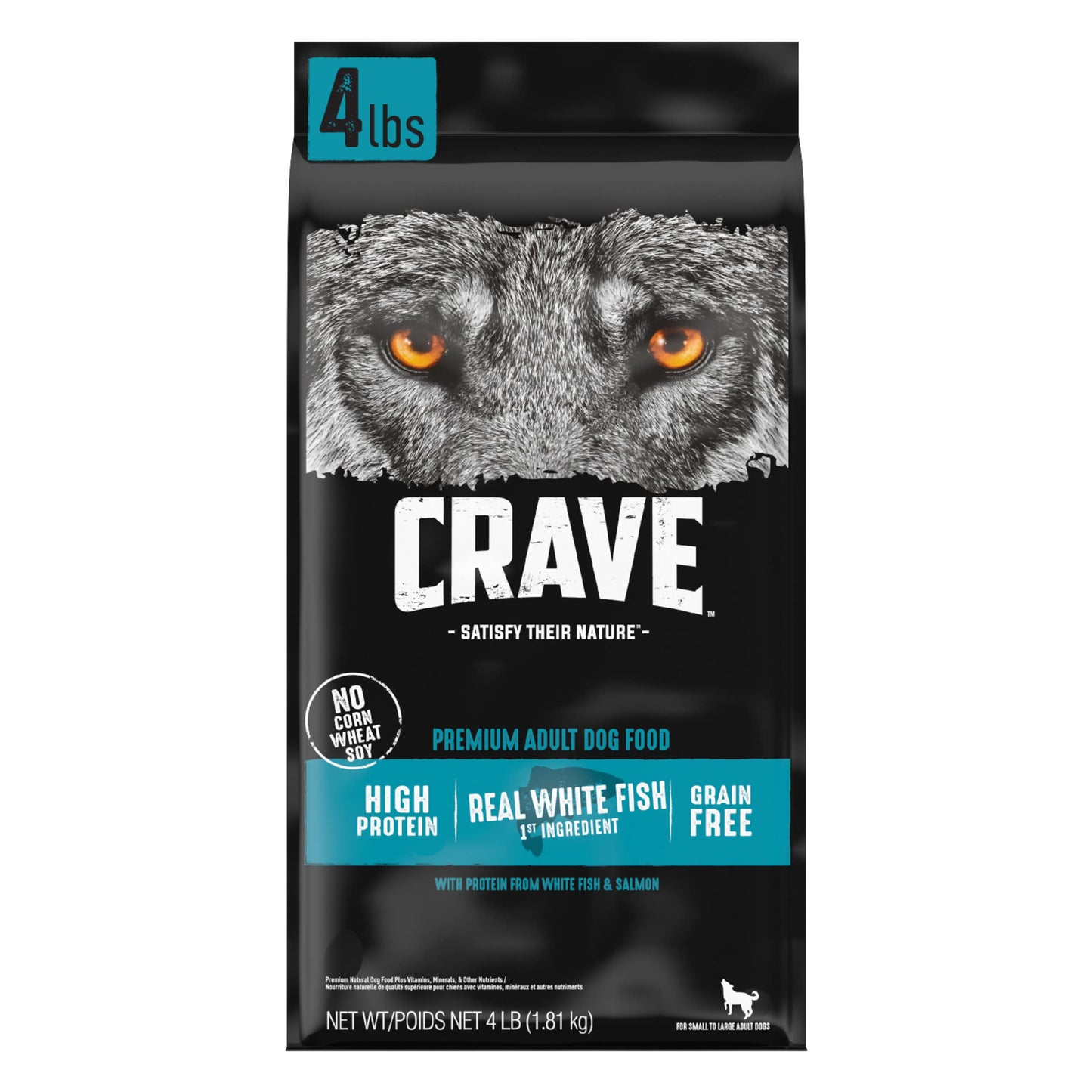 CRAVE Grain Free High Protein Adult Dry Dog Food, White Fish & Salmon, 4 lb. Bag