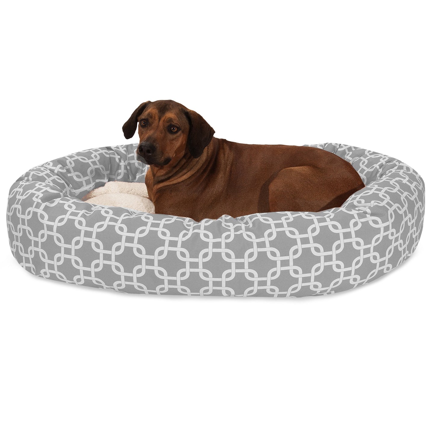 Majestic Pet 52 Inch Links Sherpa Calming Dog Bed Washable – Cozy Soft Round Dog Bed with Spine for Head Support - Fluffy Donut Dog Bed 52x35x11 (inch) – Round Pet Bed X- Large - GRAY