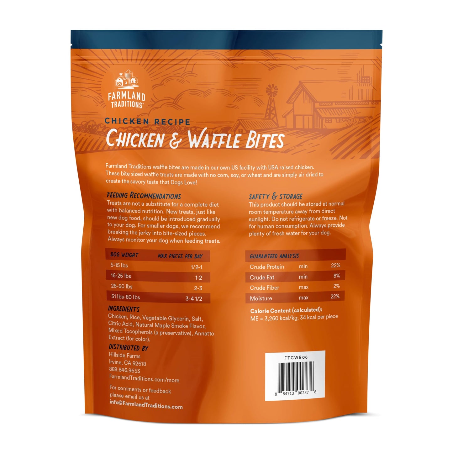 Farmland Traditions Chicken & Waffle Bites, Gluten-Free Dog Treats, Made in USA for All Breeds & Sizes, 1 Pound Bag