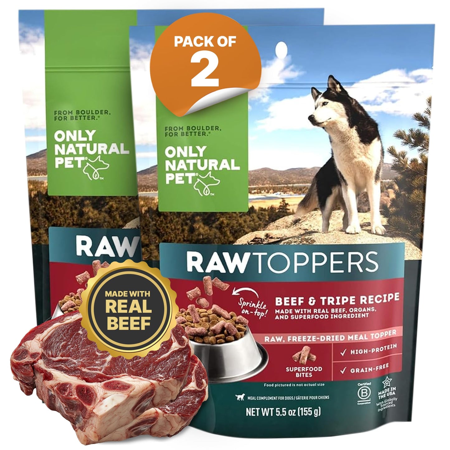 Bundle of ZEAL Canada Air-Dried Dog Food - High Protein, Natural Superfoods, Nutrient Rich, No Fillers, Grain Free, Complete & Balanced (Beef 1lb+Chicken 1lb)