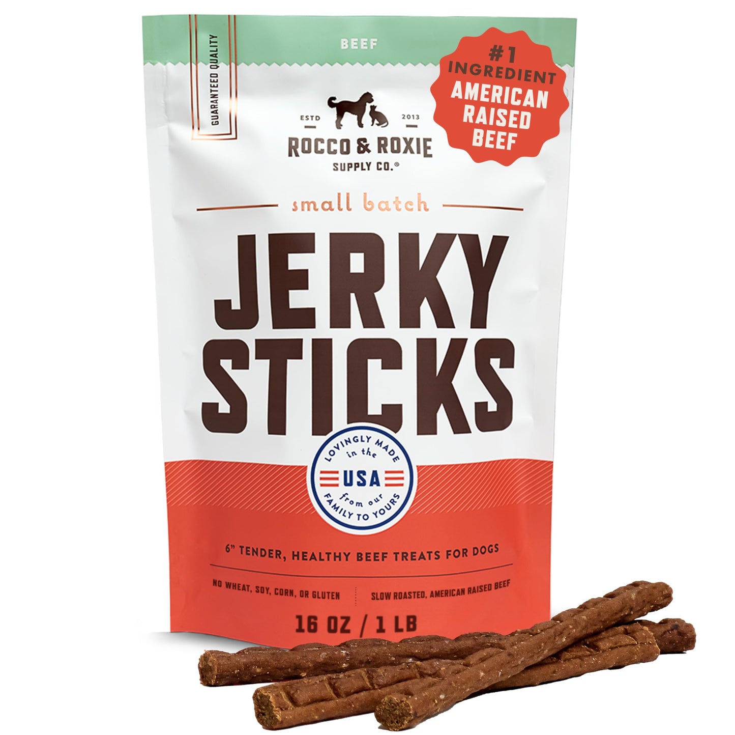 Rocco & Roxie Beef Jerky Dog Treats 1 lb | Soft Training Snacks Made in USA | High Value Treat for Small Dogs, Large Breeds, Seniors, and Puppies | Natural Jerky Chews for Rewarding Good Behavior