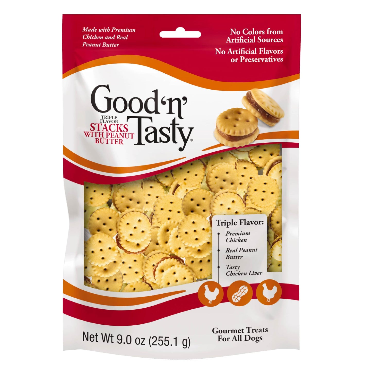 Good 'n' Tasty Triple Flavor Stacks with Peanut Butter, 9 Ounces, Bite Sized Snacks for Dogs with Premium Chicken and Real Peanut Butter