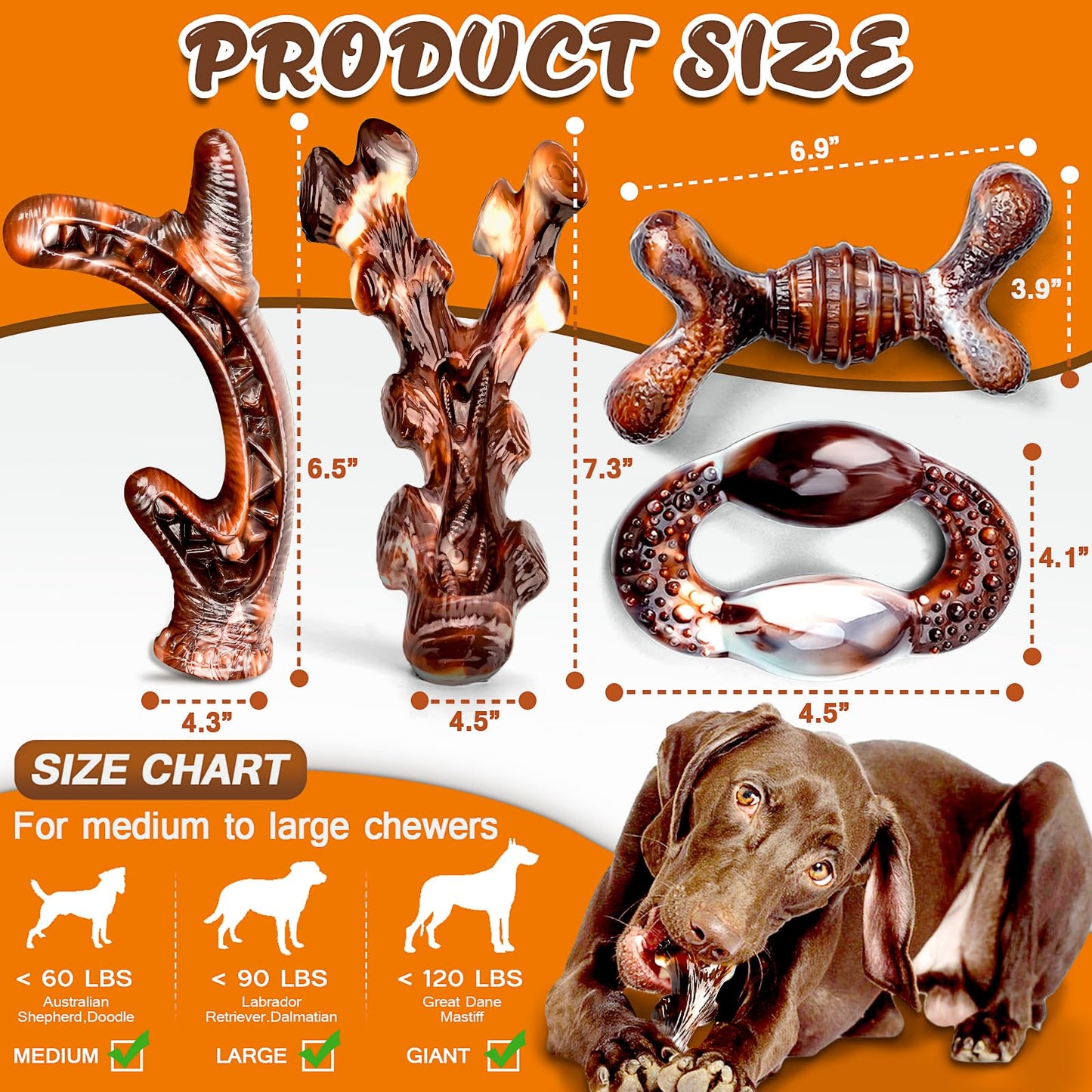 OSORD Dog Chew Toys for Aggressive Chewers 4 Pack, Indestructible Dog Toys, Bacon Flavor, Tough Nylon Bones to Keep Them Busy, Medium & Large Breed, Gifts for Dogs