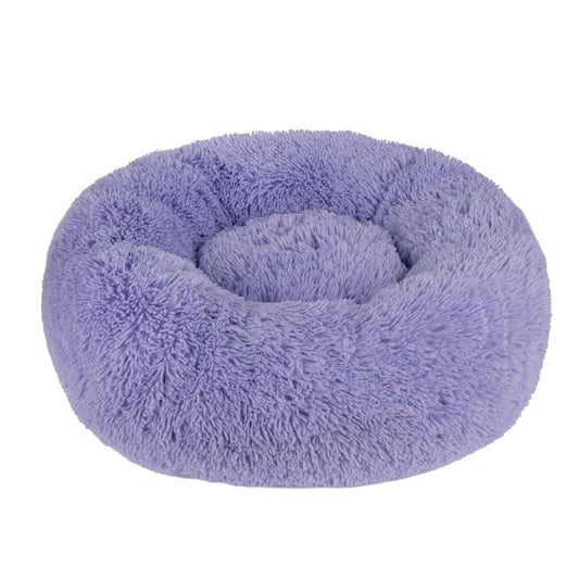 Best Pet Supplies Round Calming Dog Bed with Plush Faux Fur Fabric, Anti-Anxiety Cushion for Indoor Pets, Slip-Resistant Base, Soft Ergonomic Support - Lavender, 24x24x7''