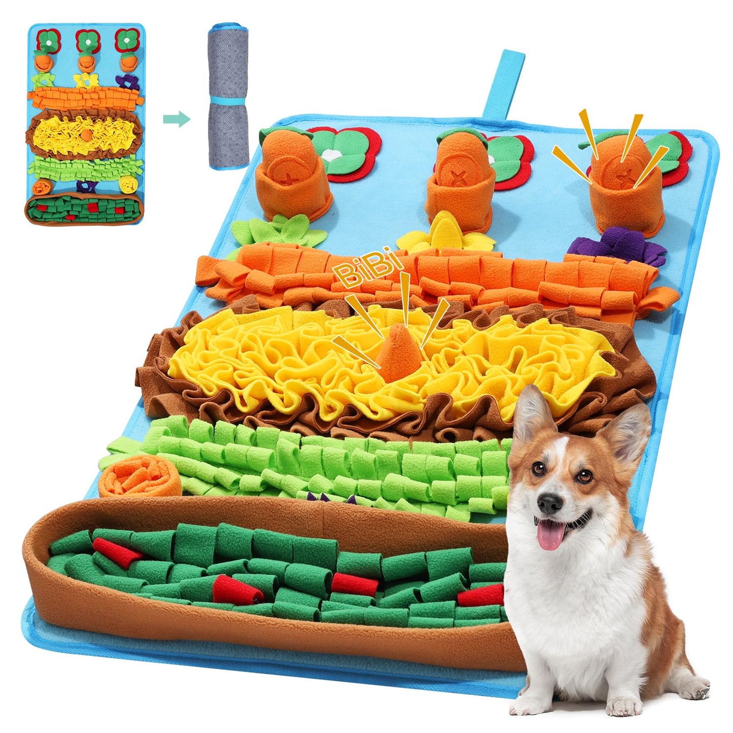 ORIA Snuffle Mat for Dogs, 32''x20'' Dog Treats Mat with 4 Squeaky Carrots, Slow Feeder Puzzle Toy for Boredom, Stress Relief, Foraging Mats for Small Medium Large Dogs Cats Rabbits