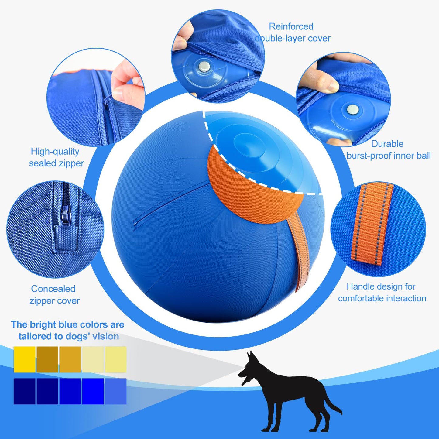 Happypaw 18'' Herding Ball for Dogs – Durable Dog Toy Agility Equipment for Australian Shepherds, Cattle, Border Collies, and Small/Medieum Breeds, Outdoor Dog Toys