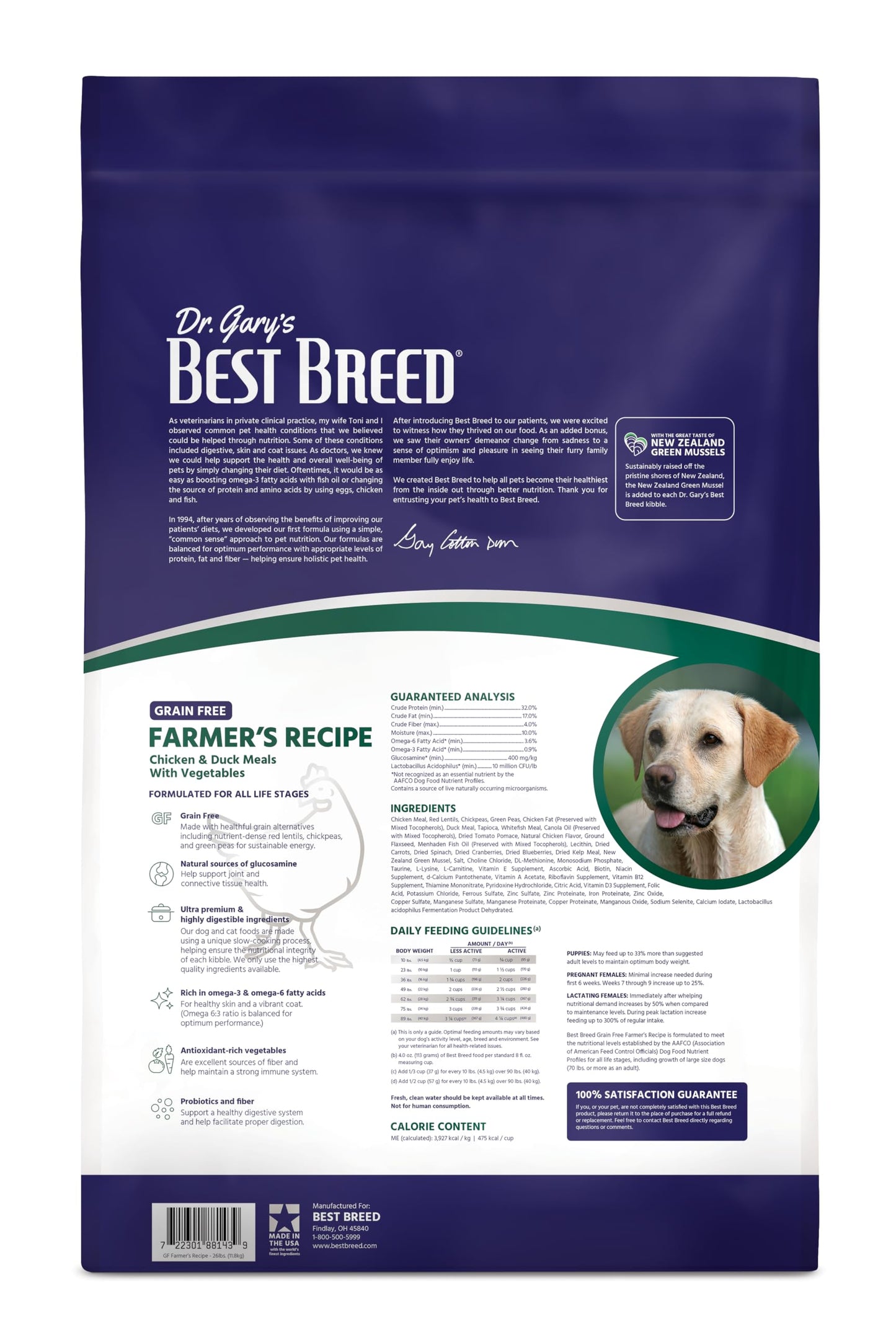 Best Breed Dr. Gary's Grain Free Farmer's Recipe Slow-Cooked in USA, Natural Dry Dog Food for All Breeds and Sizes, 26lbs.