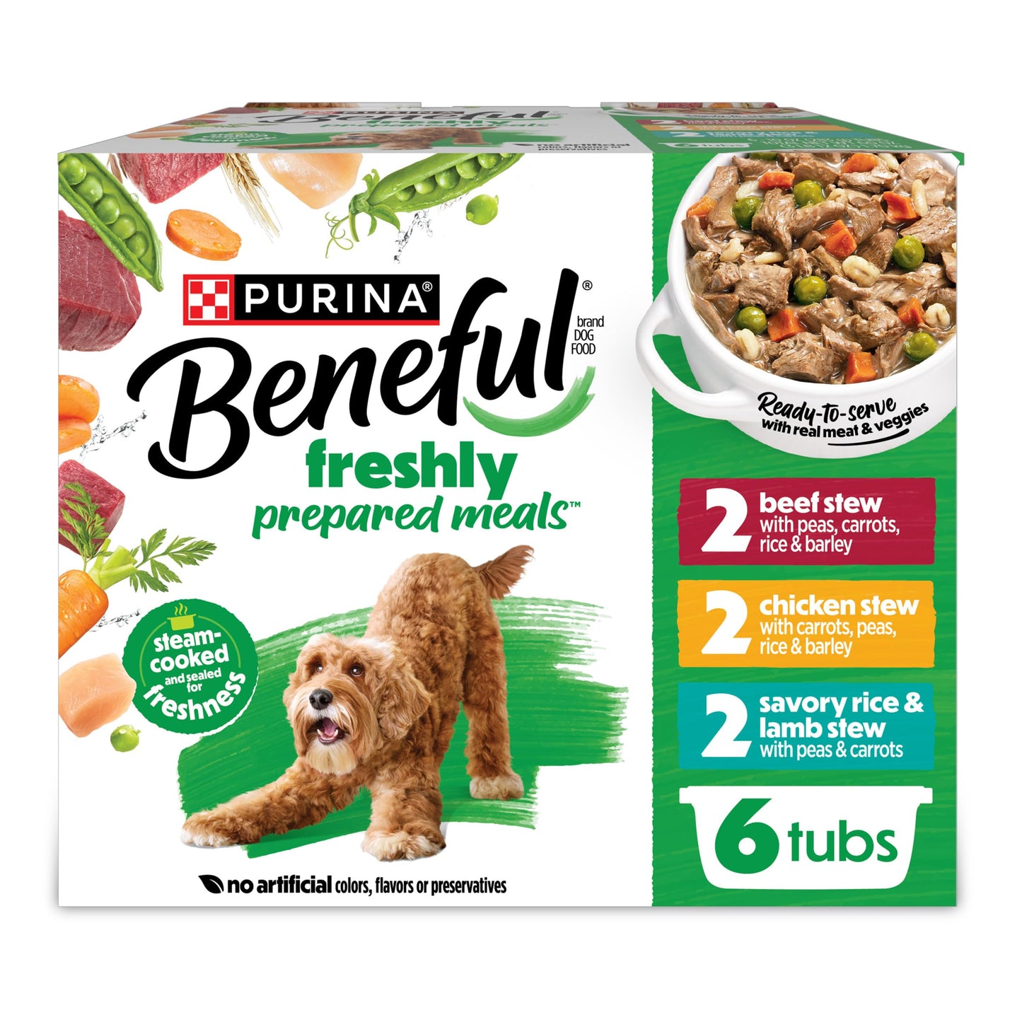 Purina Beneful protein Gravy Wet Dog Food Variety Pack Freshly Prepared Meals Stew - (Pack of 6) 10 oz. Tubs