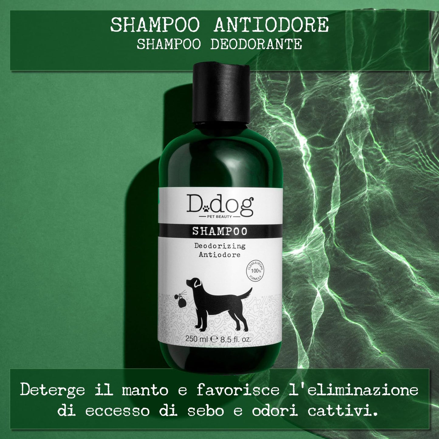 Diego dalla Palma D-Dog Pet Shampoo Deodorizing - Eliminates Bad Odor - Deodorant Shampoo - Hypoallergenic and Alcohol Free - Deeply Cleanses Hair of Impurities - Protects Skin and Coat - 8.5 Oz