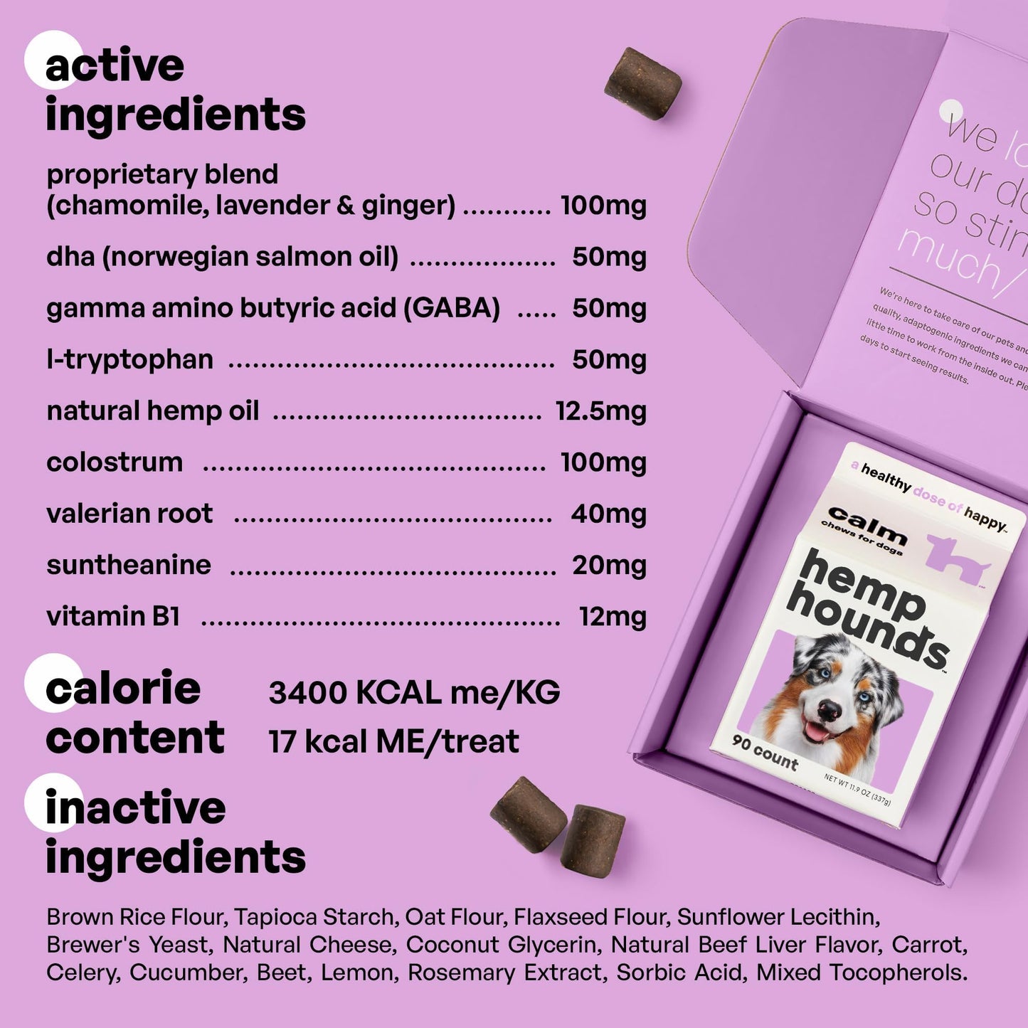 Hemp Hounds Melatonin Free Calming Chews for Dogs - Fireworks Stress - Dog Calming Treats for Anxiety Relief - 90 Count - Dog Separation Anxiety Treats - Beef Liver Flavor - Adaptogens - 11.9 oz