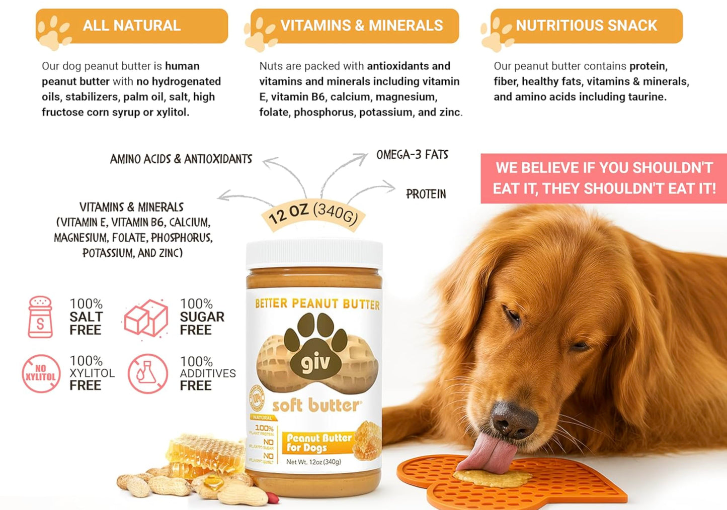 Dog Peanut Butter - All Natural Human Grade - 2 Ingredients (Peanuts & Honey) - Perfect for Pill Pockets, Lick Mat, Training Treats and Healthy Food, 4oz Pouches (Pack of 9)