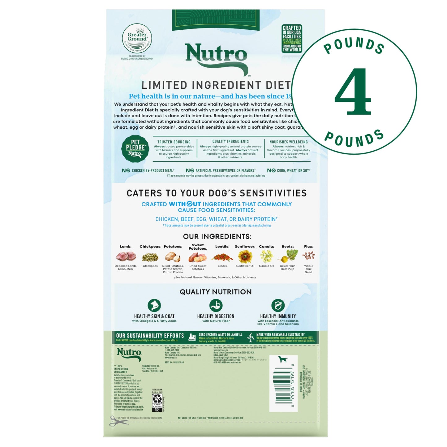 Nutro Limited Ingredient Diet Adult Dry Dog Food, Lamb & Sweet Potato Recipe, 4 lbs.