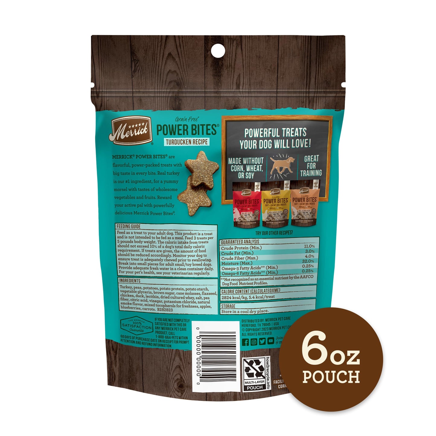 Merrick Power Bites Natural Soft And Chewy Real Meat Dog Treats, Grain Free Snack, Real Turducken Recipe - 6 oz. Bag