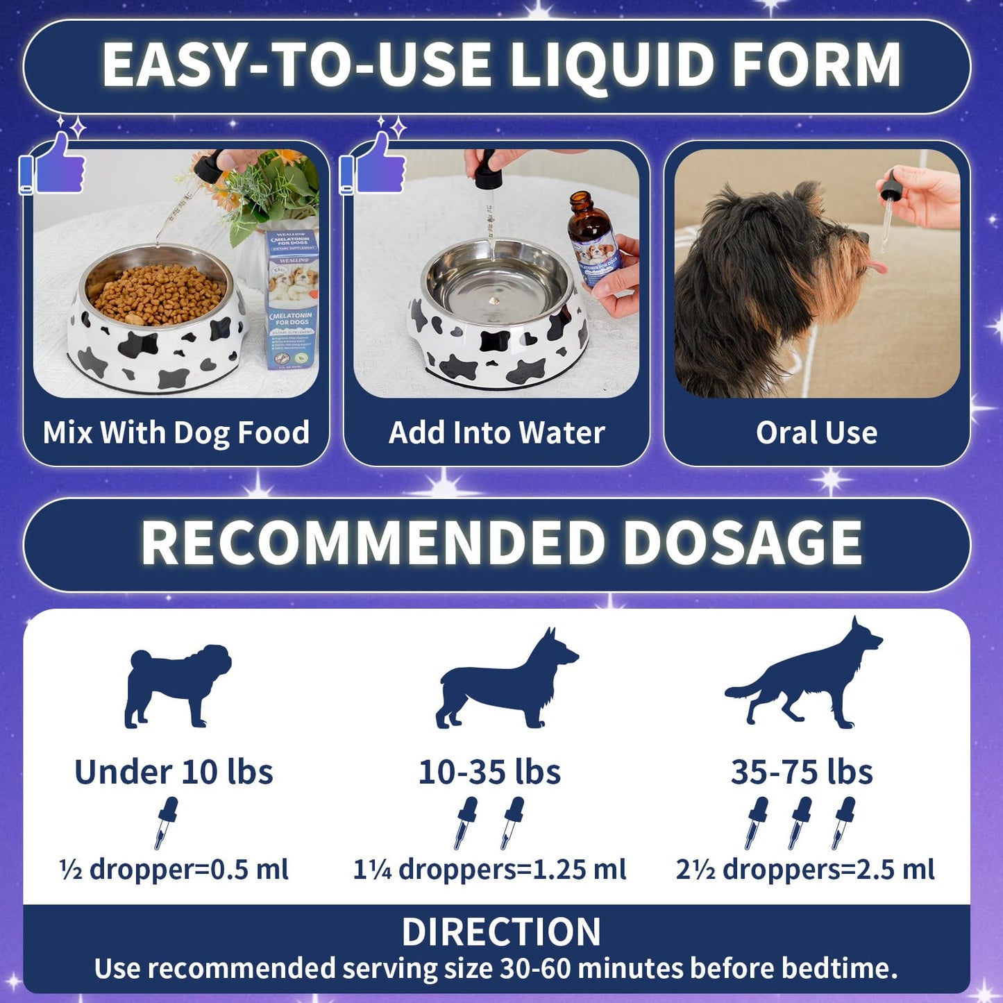 WEALLIN Melatonin for Dogs with L-Theanine & Chamomile | Anxiety Relief & Calming, Relaxation & Sleep Support Liquid Dog Melatonin | Fast-Absorbing & Bacon Flavor (1 PC)