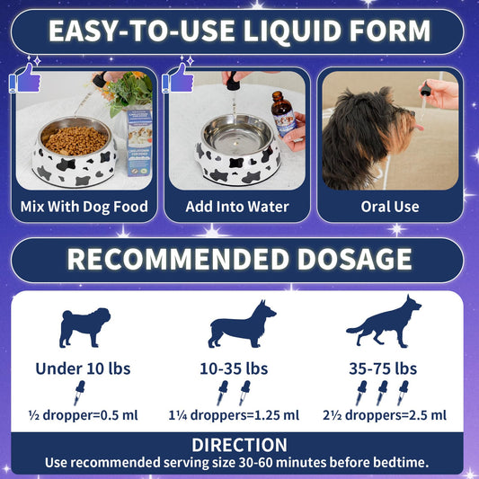 WEALLIN Melatonin for Dogs with L-Theanine & Chamomile | Anxiety Relief & Calming, Relaxation & Sleep Support Liquid Dog Melatonin | Fast-Absorbing & Bacon Flavor (1 PC)