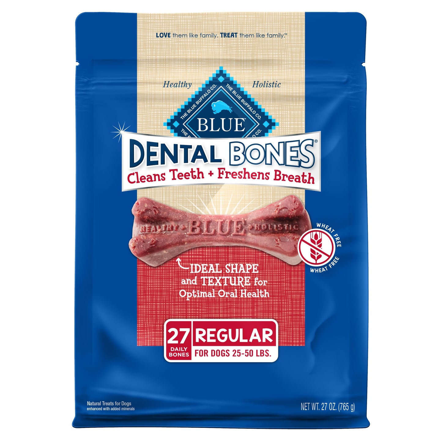 Blue Buffalo Dental Bones Regular Natural Dental Chew Dog Treats Bag Value Pack