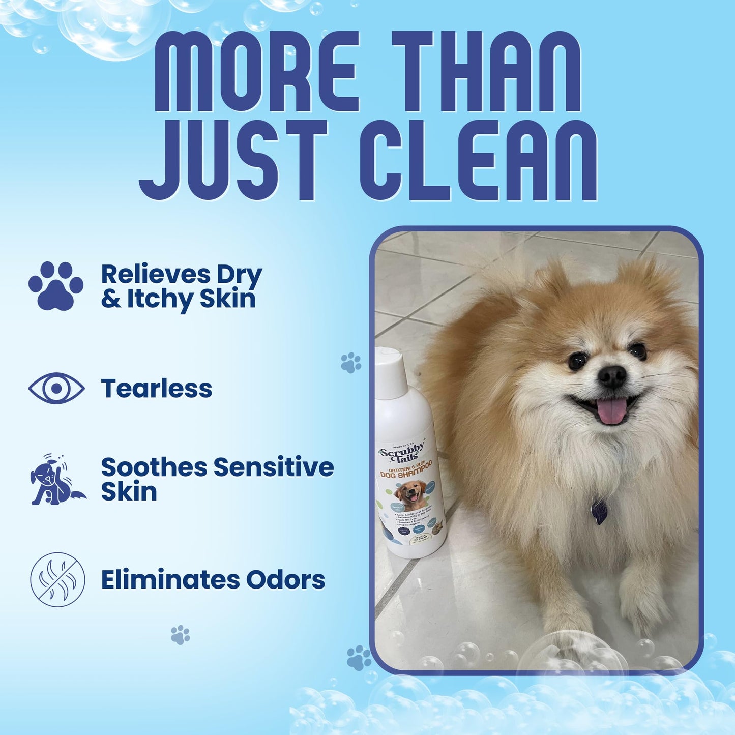 Scrubby Tails Organic Dog Shampoo - Puppy Oatmeal Shampoo for Itchy Skin Relief - Hypoallergenic for Sensitive Skin, for Dogs of All Ages, Deodorizes, Tearless, Made in USA, 16oz (Vanilla Ice Cream)