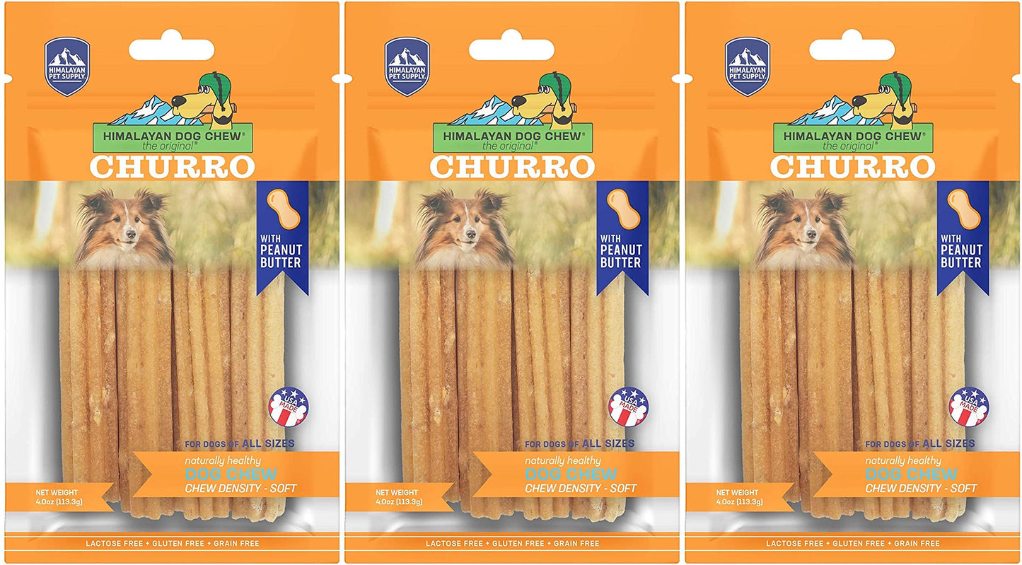 Himalayan Chews 3 Pack of Peanut Butter Yaky Churros Soft Chews, 4 Ounces Each, for Dogs, No Lactose or Grains
