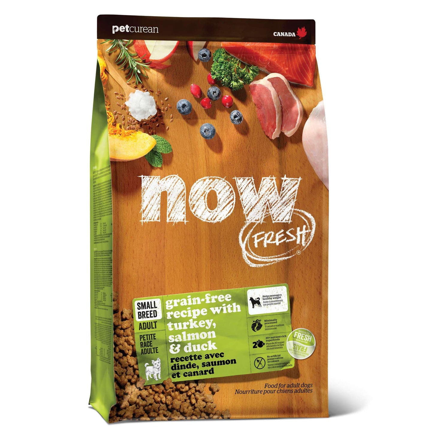 Now Fresh Grain-Free Small Breed Dry Dog Food with Turkey, Salmon & Duck, Healthy Kibble for Adults Made with Real Meat & Fish, Chicken-Free Recipe, Pumpkin & Probiotics for Good Digestion, 12 lb Bag