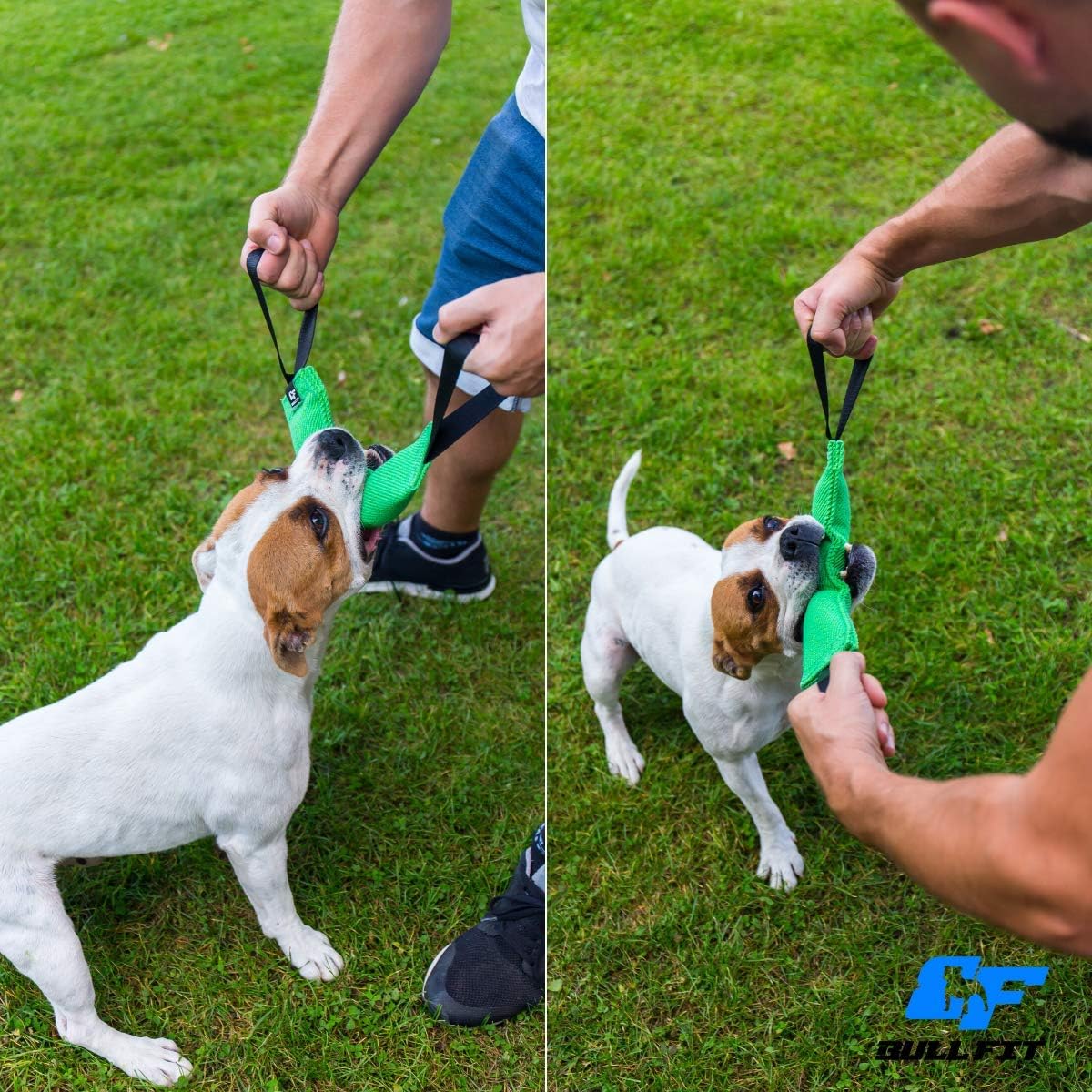 Bull Fit K9 Dog Bite Tug Toy with 2 Strong Handles - Made of Durable & Tear-Resistant French Linen - Perfect for Tug of War, Fetch & Puppy Training - Ideal for Medium to Large Breeds