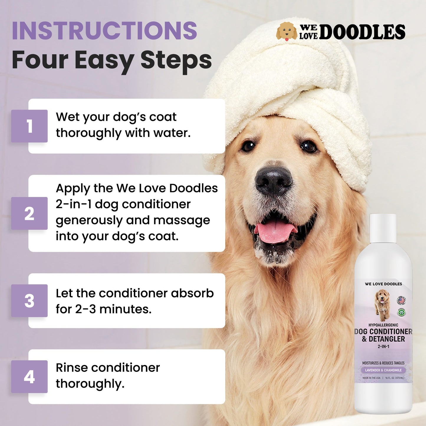 We Love Doodles Dog Conditioner & Detangler, 2-in-1 Conditioner for Allergies & Itching, Dog Lotion for Dry Itchy Skin, for Poodles, Doodles, & Goldendoodles, 16oz