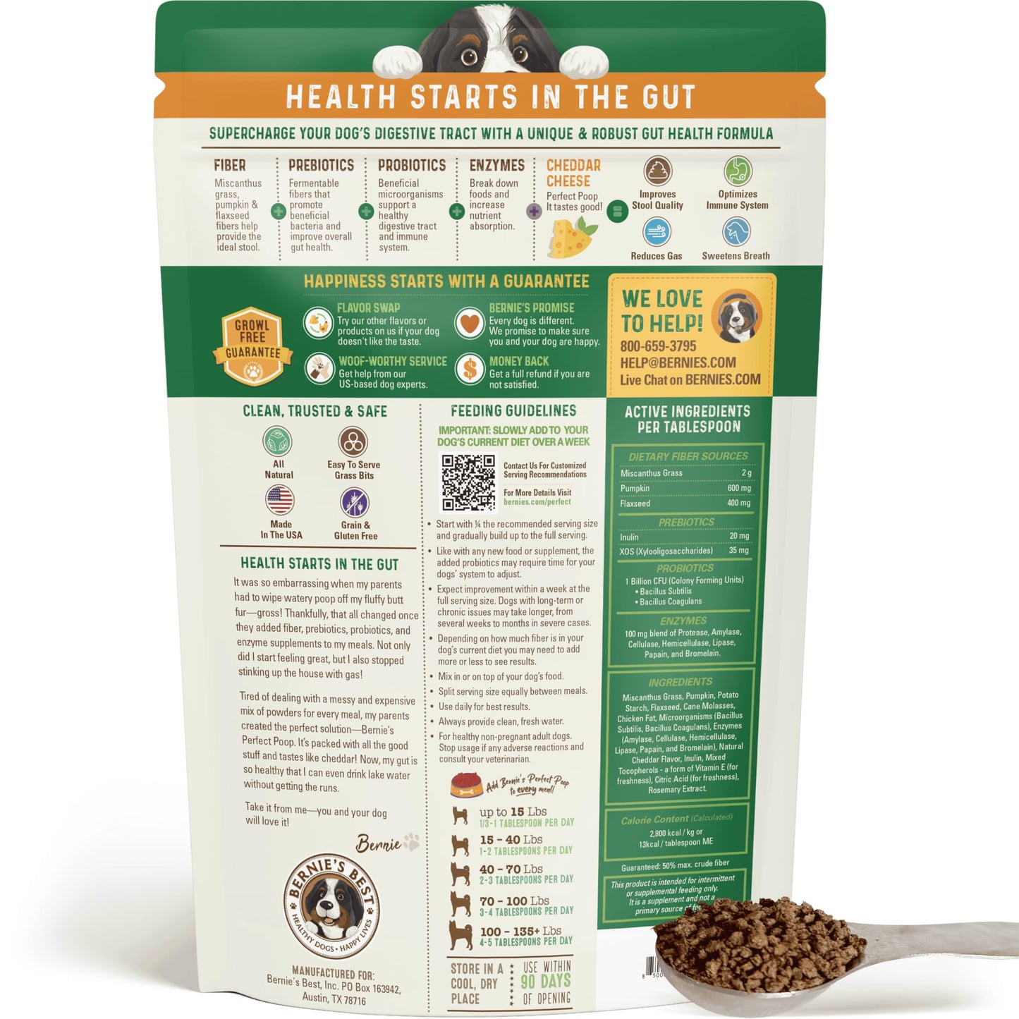 Perfect Poop Digestion & General Health Supplement for Dogs: Fiber, Prebiotics, Probiotics & Enzymes Relieve Digestive Conditions, Optimize Stool, and Improve Health (Cheddar Cheese, 4.2 oz)