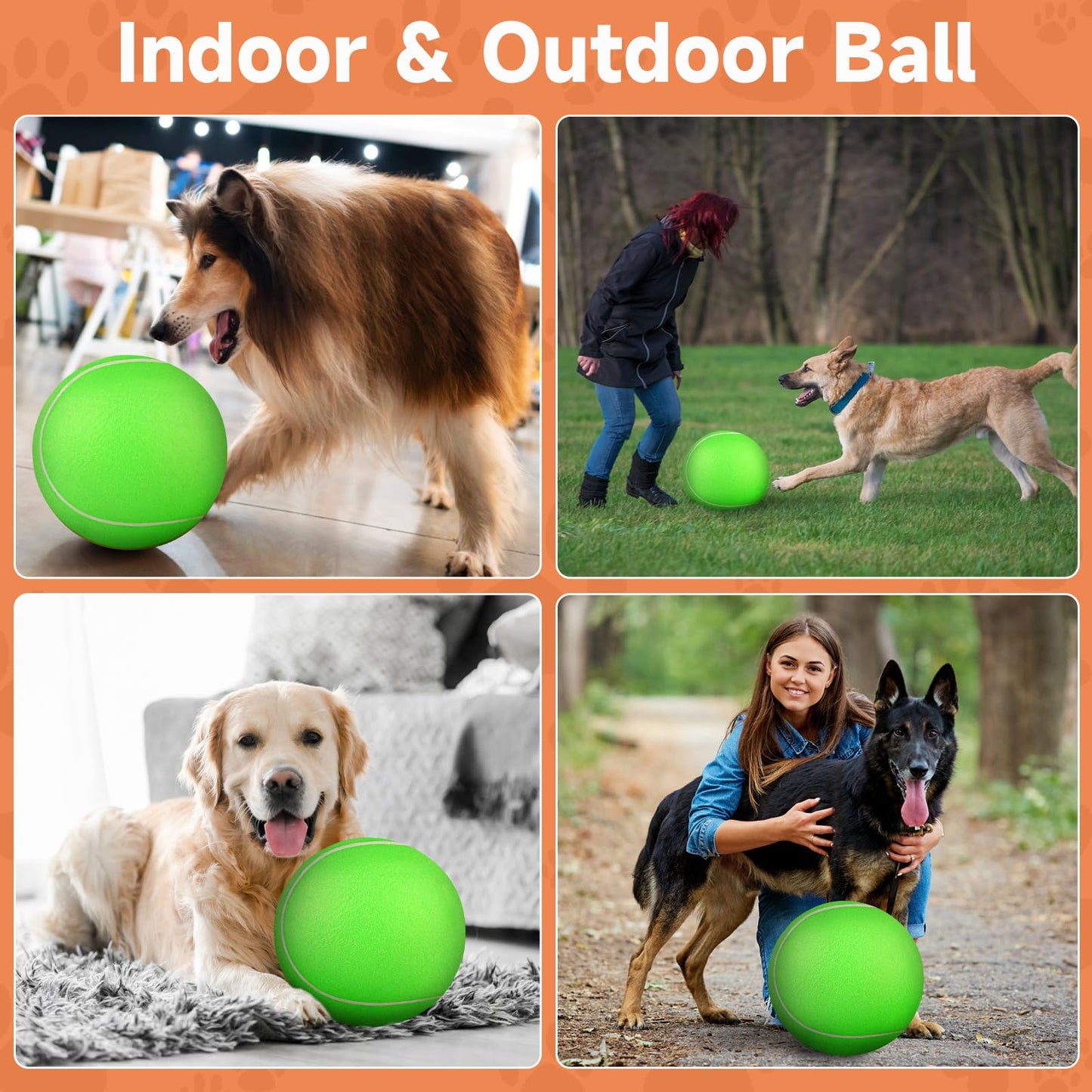 QDAN Giant Large Tennis Ball for Dogs: 9.5" Big Balls for Dogs for Outdoor Play, Big Tennis Ball Dog Toy for Small Medium Large Dog, Green