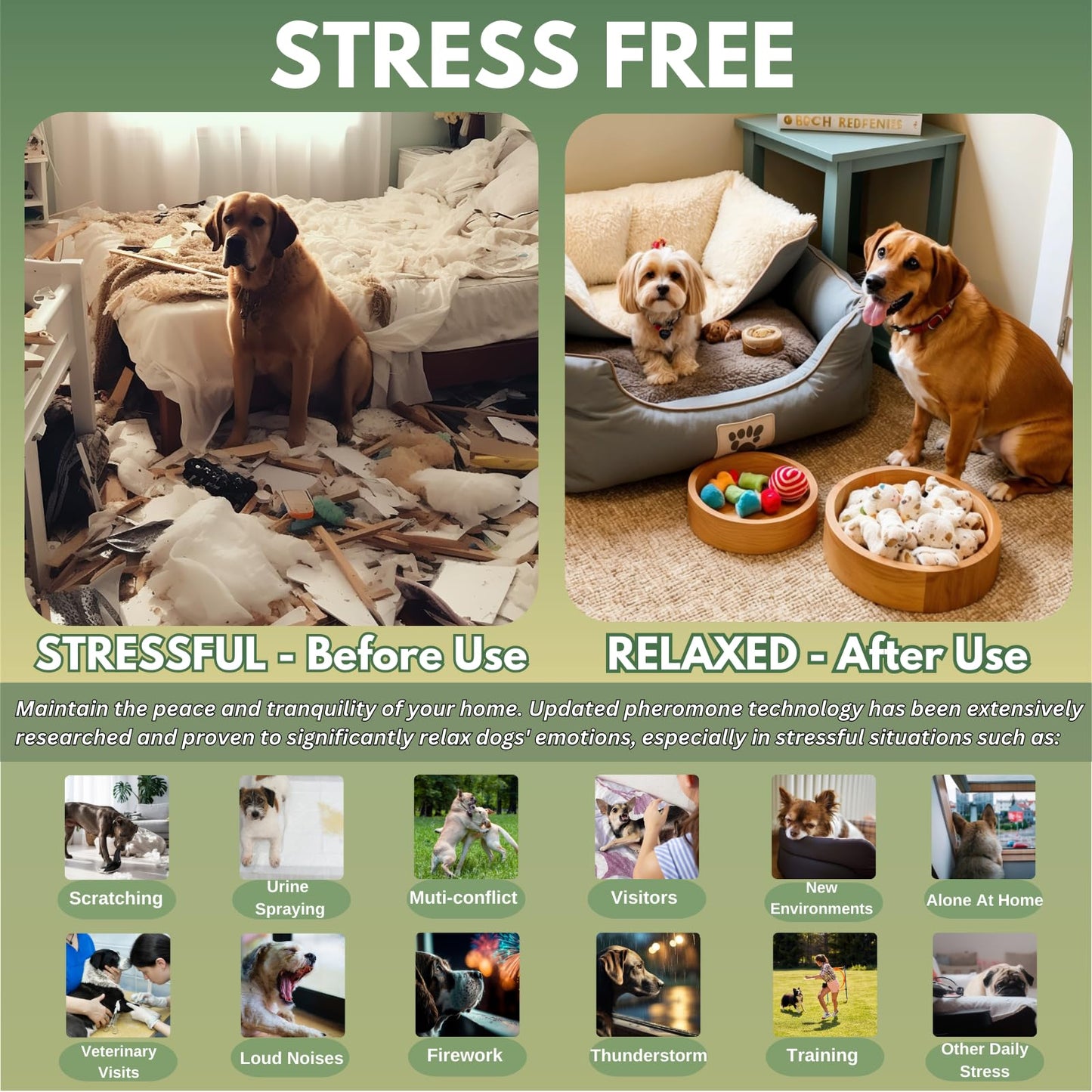 AutumnNest Dog Calming Diffuser Kit with 2 Plug-Ins & 4 Refills (48ml Each) + 3PCS Orange Woven Pet Chew Toys – Pheromone Stress Relief & Puppy Teething Bundle