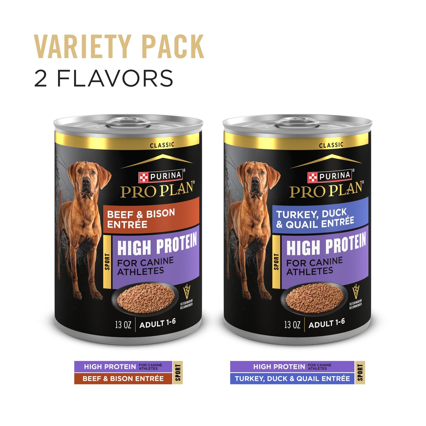 Purina Pro Plan Sport High Protein Wet Dog Food, Beef and Bison Entrée and Turkey, Duck and Quail Entrée Variety Pack - (Pack of 12) 13 oz. Cans