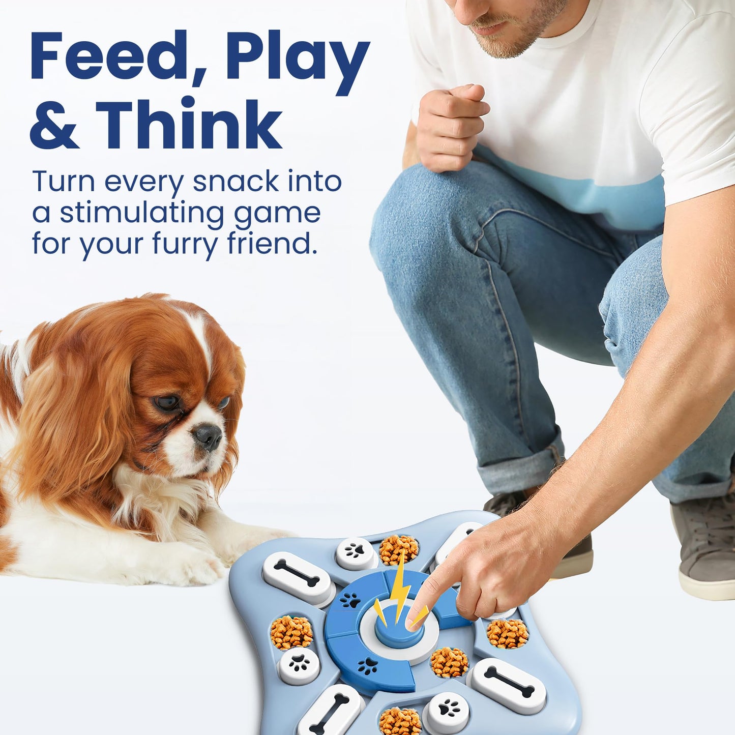 PAWSPIK Interactive Dog Puzzle Toy – Treat Dispensing Slow Feeder for Dogs, Mental Enrichment Toy with Squeaker & 16 Compartments – Durable, Non-Slip, Dishwasher Safe – Light Blue (Light Blue)