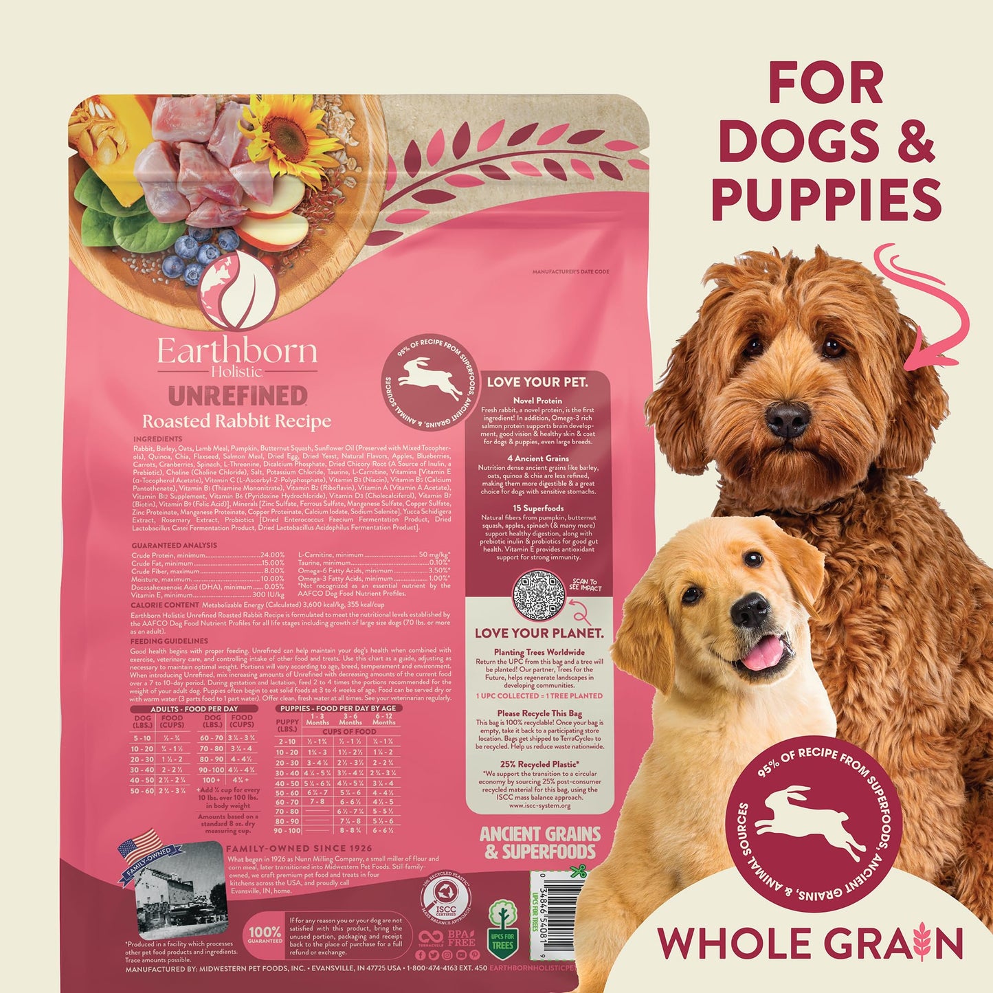 Earthborn Holistic Unrefined Roasted Rabbit with Ancient Grains & Superfoods Dry Food for Dogs & Puppies (4 lb. Bag)