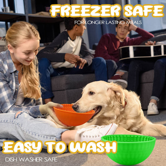 Patelai 4 Pcs Dog Enrichment Lick Bowls, Interactive Dog Slow Licking Feeder Bowl, Boredom Anxiety Eliminate, Mat Wobble Silicone Freeze Feeder for Pet Oral Health for Calming Toy, 4 Colors