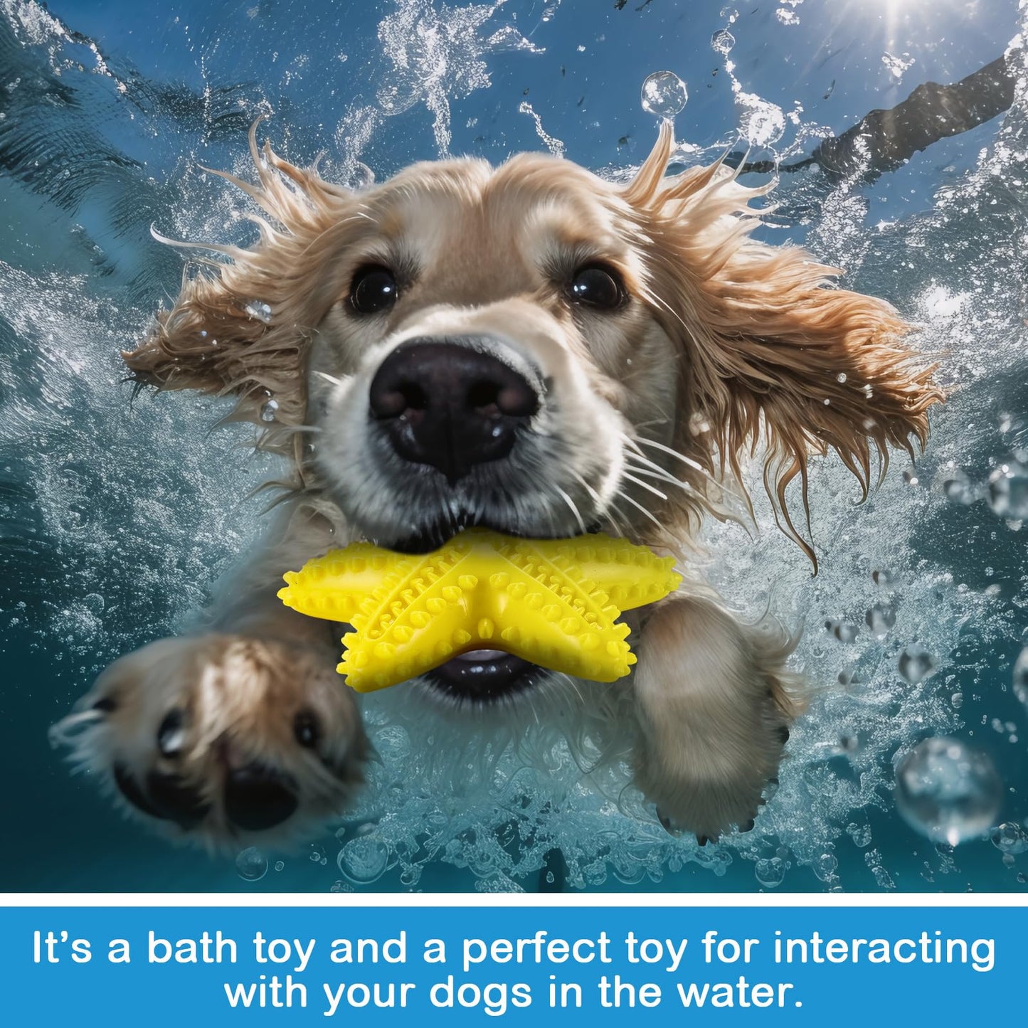 WinnerWhy 4 Pack Floating Dog Toys for Aggressive Chewers Summer Interactive Fetch Games Natural Teeth Cleaning for Small Medium Dogs Shark Dino Fish Starfish Set